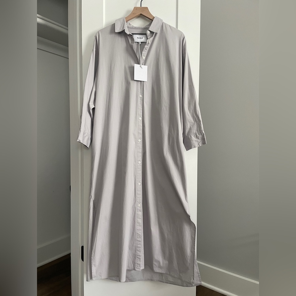 Pistola Sloane Oversized Button Down Shirt Dress in Blue Mist Size Medium - Picture 3 of 13